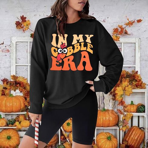 Thanksgiving Sweatshirt For Women Gobble Gobble Lightweight Pullover Turkey Cute Graphic Long Sleeve Shirts in Kuwait