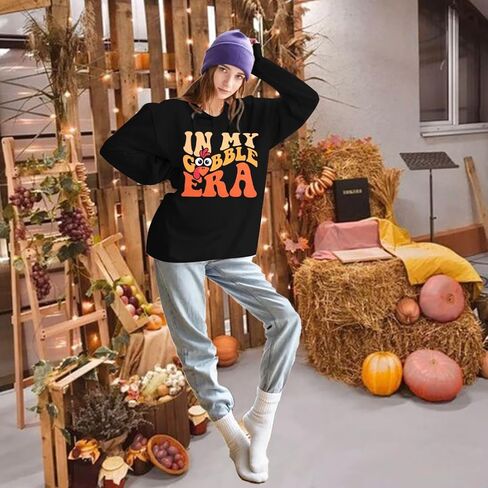 Thanksgiving Sweatshirt For Women Gobble Gobble Lightweight Pullover Turkey Cute Graphic Long Sleeve Shirts in Kuwait