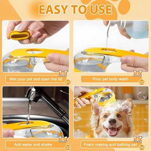 6Pcs Dog Bath Brush Set with Soap Dispenser - Cat Brush & Dog Toothbrush Kit | Silicone Pet Bathing Supplies for Washing, Shower & Shedding | Includes Finger Toothbrush, Scrubber for Small Breed in Kuwait