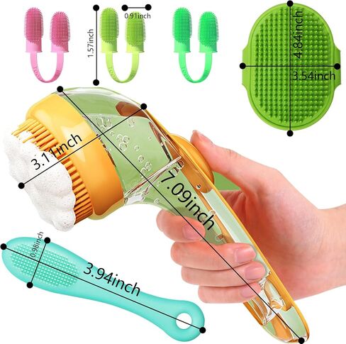 6Pcs Dog Bath Brush Set with Soap Dispenser - Cat Brush & Dog Toothbrush Kit | Silicone Pet Bathing Supplies for Washing, Shower & Shedding | Includes Finger Toothbrush, Scrubber for Small Breed in Kuwait