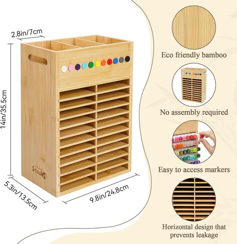 Marker Organizer for Desk - 154 Capacity Wooden Marker Holder - Ergonomic Handles - Additional Art Supply Storage Rack for 130 Alcohol Markers, Pens, and Pencils - Desktop Stand for Markers - Bamboo in Saudi Arabia