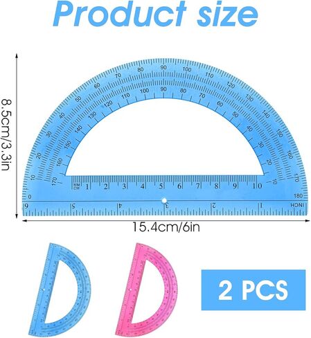 2 Packs 6 Inch Plastic Protractor Math Protractors 180 Degrees Angle Measurement, Protractor Classroom Set for Geometry Classroom Student School Office Supplies(Pink, Blue) in Saudi Arabia