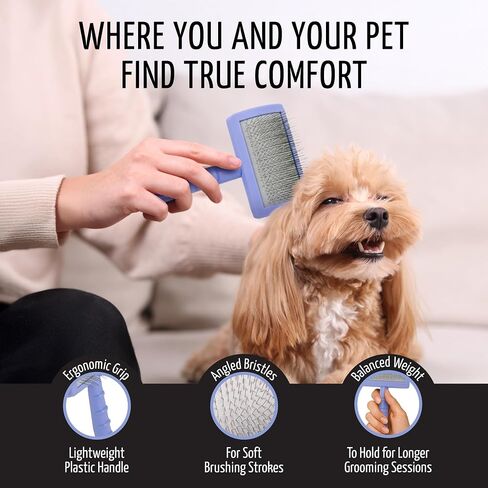 Tauro Pro Line Plastic Long & Short Hair Slicker Dog Brush for Deshedding & Detangling - Pink Slicker Brush for Dog & Cat Grooming - 0.98″ Pins, Non-Slip Grip, Size S in Kuwait