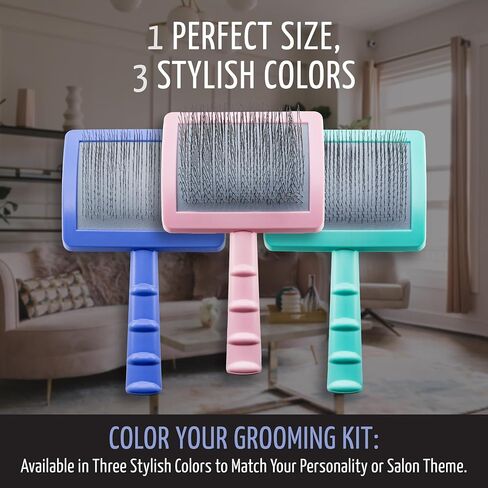 Tauro Pro Line Plastic Long & Short Hair Slicker Dog Brush for Deshedding & Detangling - Pink Slicker Brush for Dog & Cat Grooming - 0.98″ Pins, Non-Slip Grip, Size S in Kuwait