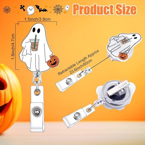 8 PCS Halloween Glow in the Dark Ghost Badge Cenly Retractable Ghost ID حامل شارة مع مقطع التمساح الرعب Spooky Namein in Saudi Arabia