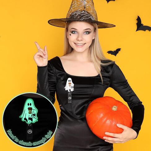 8 PCS Halloween Glow in the Dark Ghost Badge Cenly Retractable Ghost ID حامل شارة مع مقطع التمساح الرعب Spooky Namein in Saudi Arabia