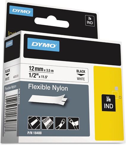 DYMO 18488 Rhino Flexible Nylon Industrial Label Tape, 1/2-Inch x 11 1/2 ft, White/Black Print in Saudi Arabia