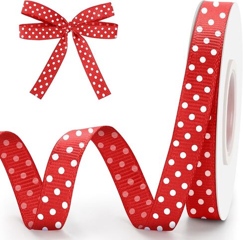 Polka Dot Red Ribbon 3/8 Inch 10 Yards Red with White Dots Ribbons for Crafts Grosgrain Ribbon for Gift Wrapping Flower Bouquet DIY Sewing Hair Bows Christmas Wedding Birthday Party Decorations in Kuwait