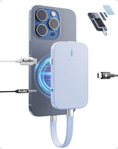 حاوية SSD مغناطيسية لهاتف iPhone 15 Pro/Max ProRes، M.2 2230/42/60/80 SSD إلى USB C، تدعم بيانات 10 جيجابت في الثانية، وشحن PD 60 وات وقارئ SSD للصوت/الميكروفون NVMe مقاس 3.5 مم (SSD غير متضمن) in Kuwait