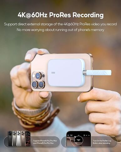 حاوية SSD مغناطيسية لهاتف iPhone 15 Pro/Max ProRes، M.2 2230/42/60/80 SSD إلى USB C، تدعم بيانات 10 جيجابت في الثانية، وشحن PD 60 وات وقارئ SSD للصوت/الميكروفون NVMe مقاس 3.5 مم (SSD غير متضمن) in Kuwait