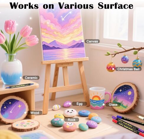 120 ألوان علامات الطلاء الاكريليك - فرشاة ثنائية الأطراف وأقلام الطلاء الناعم للصخور ، القماش ، السيراميك ، الخشب ، الزجاج ، النسيج ، اللوازم الفنية DIY للفنانين ، الأطفال ، البالغين ، زينة العطلات in Kuwait