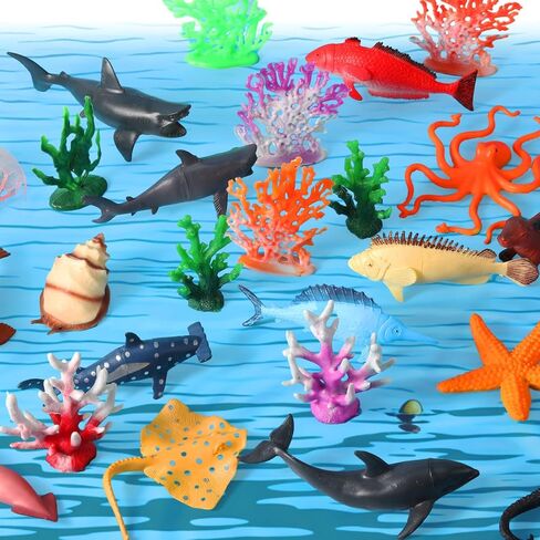 Sratte 26 Pcs Ocean Animals Figures Diorama Kit, Plastic Sea Creatures Model Toys Shark Jellyfish Dolphin Ocean Habitat Diorama Supplies for Back to School Gift Educational Learning Birthday Gift in Saudi Arabia