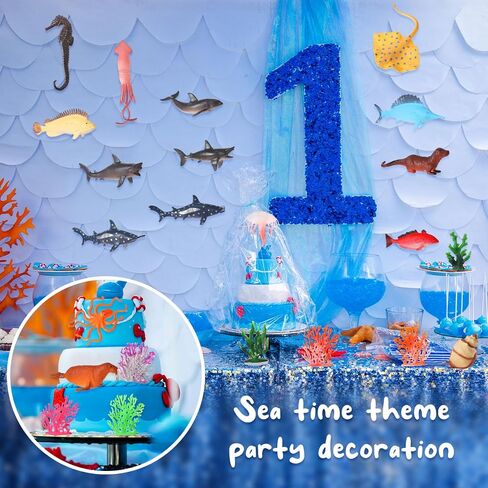 Sratte 26 Pcs Ocean Animals Figures Diorama Kit, Plastic Sea Creatures Model Toys Shark Jellyfish Dolphin Ocean Habitat Diorama Supplies for Back to School Gift Educational Learning Birthday Gift in Saudi Arabia