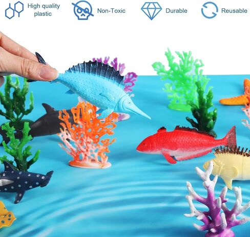 Sratte 26 Pcs Ocean Animals Figures Diorama Kit, Plastic Sea Creatures Model Toys Shark Jellyfish Dolphin Ocean Habitat Diorama Supplies for Back to School Gift Educational Learning Birthday Gift in Saudi Arabia