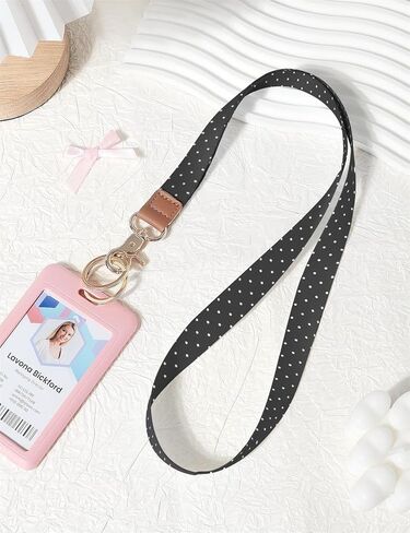 Lanyards for Keys, Neck Lanyards for ID Badges with Metal Hook, Cute Lanyard Keychain for Women, Black White Polka Dots in Kuwait