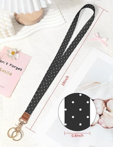 Lanyards for Keys, Neck Lanyards for ID Badges with Metal Hook, Cute Lanyard Keychain for Women, Black White Polka Dots in Kuwait