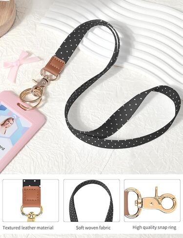 Lanyards for Keys, Neck Lanyards for ID Badges with Metal Hook, Cute Lanyard Keychain for Women, Black White Polka Dots in Kuwait