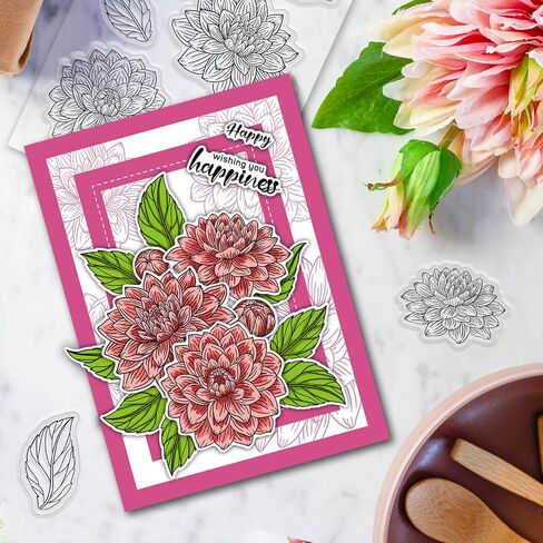 أوريغاش داهليا طوابع الاستنسل والموت مجموعة لصنع البطاقات ، وقالب الاستنسل الزهرة سيليكون ختم واضحة ومجموعات الموت المعدنية لألبوم صور DIY صور ألبوم الصور in Saudi Arabia