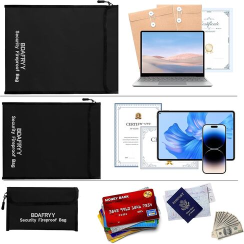 3 PCS حقيبة مستندات مقاومة للحريق ، حقيبة مستندات مالية مقاومة للماء (2000 ℉) ، لحامل المستندات A4 A5 ، نقدية ، ملف ، جواز السفر ، المجوهرات ، الكمبيوتر المحمول ، الكمبيوتر اللوحي (أسود) in Kuwait