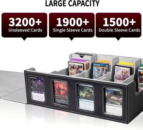 مربع تخزين بطاقات التداول لبطاقات MTG TCG Magic ، صندوق سطح السفينة من 4 صفوف مع عرض القائد ، 3200+ حالة سطح السفينة مع مقبض محمول و 4 دعامات و 24 مقسمات و 1 صينية الزهر (Black & Blue) in Saudi Arabia