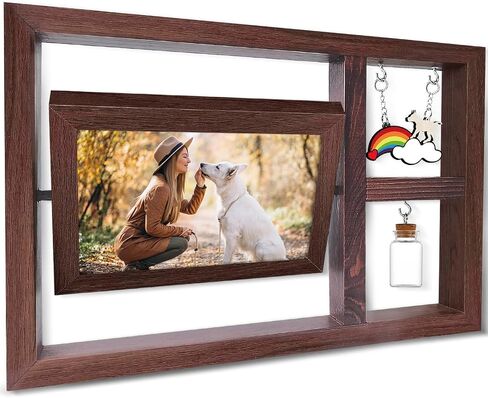 Pet Memorial Frame for Dogs – Double-Sided Rotating Wooden Picture Frame with Stand, Holds (4 * 6) Photos – Sympathy Gift for Loss of Dog, Rainbow & Cloud Design for Pet Parents in Saudi Arabia