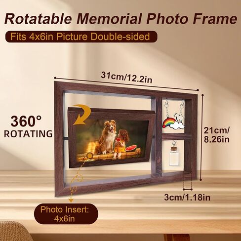 Pet Memorial Frame for Dogs – Double-Sided Rotating Wooden Picture Frame with Stand, Holds (4 * 6) Photos – Sympathy Gift for Loss of Dog, Rainbow & Cloud Design for Pet Parents in Saudi Arabia