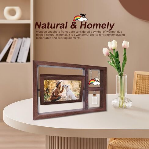 Pet Memorial Frame for Dogs – Double-Sided Rotating Wooden Picture Frame with Stand, Holds (4 * 6) Photos – Sympathy Gift for Loss of Dog, Rainbow & Cloud Design for Pet Parents in Saudi Arabia