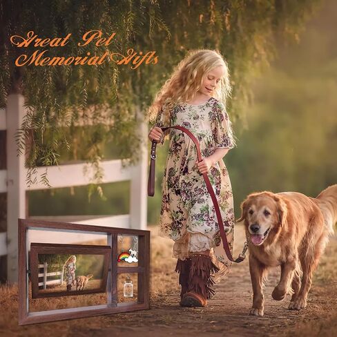 Pet Memorial Frame for Dogs – Double-Sided Rotating Wooden Picture Frame with Stand, Holds (4 * 6) Photos – Sympathy Gift for Loss of Dog, Rainbow & Cloud Design for Pet Parents in Saudi Arabia