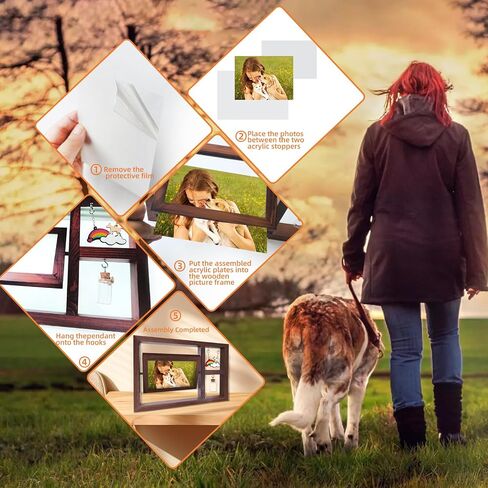 Pet Memorial Frame for Dogs – Double-Sided Rotating Wooden Picture Frame with Stand, Holds (4 * 6) Photos – Sympathy Gift for Loss of Dog, Rainbow & Cloud Design for Pet Parents in Saudi Arabia