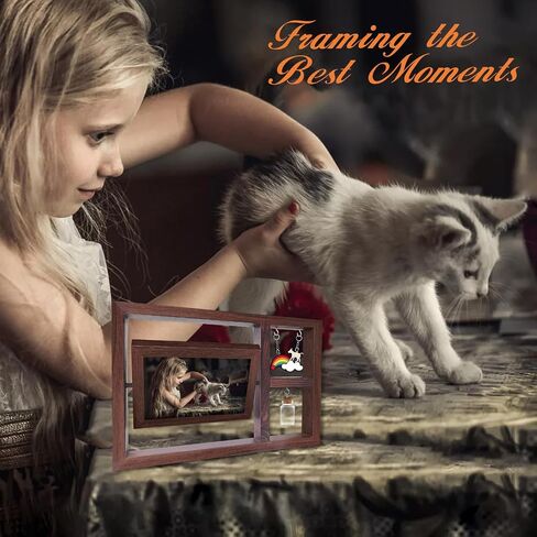 Pet Memorial Frame for Dogs – Double-Sided Rotating Wooden Picture Frame with Stand, Holds (4 * 6) Photos – Sympathy Gift for Loss of Dog, Rainbow & Cloud Design for Pet Parents in Saudi Arabia