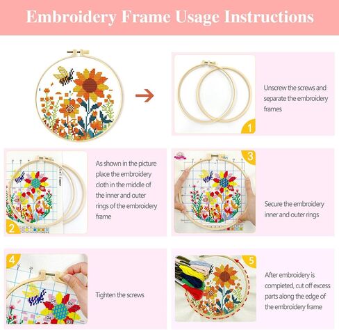 Zhenqing Bee & Flower Garden Cross Stitch Kit for Beginners - 4 Pre-Printed Designs with Hoop, Threads & Complete Tools(68059) in Saudi Arabia