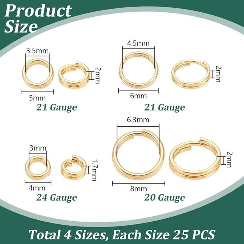 PH PandaHall 100pcs 24K Gold Plated Split Rings, Golden Double Jump Rings 4/5/6/8mm Double Loop Key Ring Small Brass Linking Connector Ring for Pendants Key Chains Jewelry Making Crafting Fishing in Saudi Arabia
