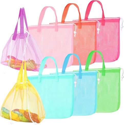 Paterr 8 PCS Mesh Beach Tote Bage Dischell Facs قابلة للطي منظم لعبة شاطئ كبير مع الرباطين ، وسباحة الصالة الرياضية التخييم التخييم هدايا عيد ميلاد قابلة للطي ، 8 ألوان in Saudi Arabia
