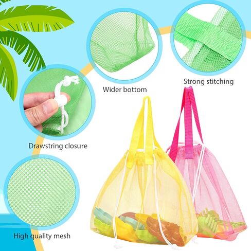 Paterr 8 PCS Mesh Beach Tote Bage Dischell Facs قابلة للطي منظم لعبة شاطئ كبير مع الرباطين ، وسباحة الصالة الرياضية التخييم التخييم هدايا عيد ميلاد قابلة للطي ، 8 ألوان in Saudi Arabia