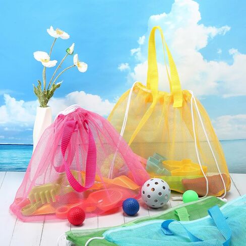 Paterr 8 PCS Mesh Beach Tote Bage Dischell Facs قابلة للطي منظم لعبة شاطئ كبير مع الرباطين ، وسباحة الصالة الرياضية التخييم التخييم هدايا عيد ميلاد قابلة للطي ، 8 ألوان in Saudi Arabia