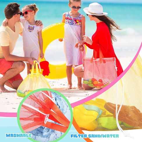 Paterr 8 PCS Mesh Beach Tote Bage Dischell Facs قابلة للطي منظم لعبة شاطئ كبير مع الرباطين ، وسباحة الصالة الرياضية التخييم التخييم هدايا عيد ميلاد قابلة للطي ، 8 ألوان in Saudi Arabia