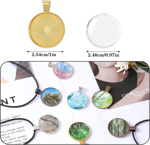 Meyeyaia 210Pcs Pendant Trays Kit Round Pendant Bezel Charms with Glass Cabochon and Necklaces Cords Set for Homemade Photo Necklace Resin Jewelry Making DIY Crafts 7 Color in Saudi Arabia