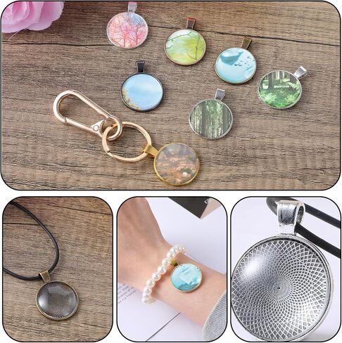 Meyeyaia 210Pcs Pendant Trays Kit Round Pendant Bezel Charms with Glass Cabochon and Necklaces Cords Set for Homemade Photo Necklace Resin Jewelry Making DIY Crafts 7 Color in Saudi Arabia