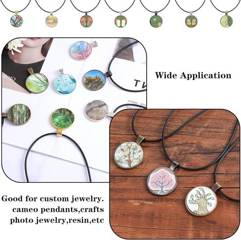 Meyeyaia 210Pcs Pendant Trays Kit Round Pendant Bezel Charms with Glass Cabochon and Necklaces Cords Set for Homemade Photo Necklace Resin Jewelry Making DIY Crafts 7 Color in Saudi Arabia