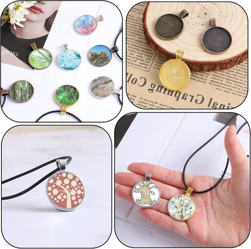 Meyeyaia 210Pcs Pendant Trays Kit Round Pendant Bezel Charms with Glass Cabochon and Necklaces Cords Set for Homemade Photo Necklace Resin Jewelry Making DIY Crafts 7 Color in Saudi Arabia