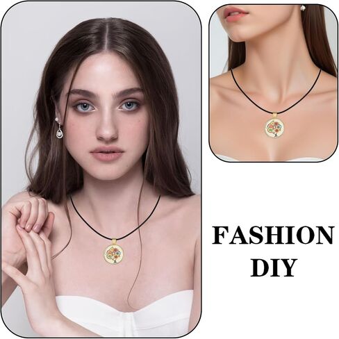 Meyeyaia 210Pcs Pendant Trays Kit Round Pendant Bezel Charms with Glass Cabochon and Necklaces Cords Set for Homemade Photo Necklace Resin Jewelry Making DIY Crafts 7 Color in Saudi Arabia