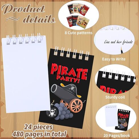 Teling 24 Pieces Mini Pirate Notepads Notebooks Pirate Party Favors Small Spiral Notebooks Mini Pocket Notepads for Kids Birthday Party Supplies Teacher Classroom Rewards in Saudi Arabia