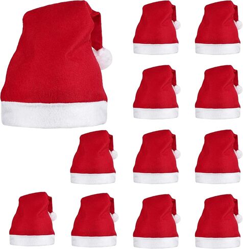 Elcoho 24 Pack Santa Red Hat Plush مع الأصفاد البيضاء غير المنسوجة قبعة عيد الميلاد قبعة Santa (أحمر) in Saudi Arabia