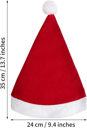 Elcoho 24 Pack Santa Red Hat Plush مع الأصفاد البيضاء غير المنسوجة قبعة عيد الميلاد قبعة Santa (أحمر) in Saudi Arabia