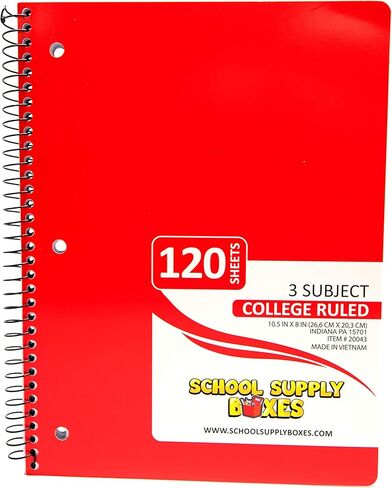 حكمت الكلية 3 أجهزة الكمبيوتر المحمولة الحلزونية - حزمة الإمداد بالمدرسة 5pk - ورقة تحكمها الكلية بحواف مثقبة لسهولة التمزق - ألوان متنوعة: أحمر ، أصفر ، أخضر. أزرق ، أسود in Kuwait