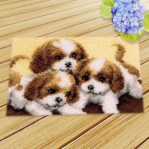 clubevy Latch Hook Rug Kits, Latch Hook Kit,Dog Animal Cartoon DIY Crochet Rug Making Kit for Adults Kids, 5D Cross Stitch Carpet Embroidery Needlework Crocheting in Kuwait