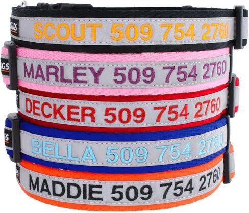 GoTags Reflective Dog Collar Personalized, Custom Embroidered Pet Name and Number, Premium Nylon Colorful for Girl and Boy Dogs, Small Medium and Large Adjustable Sizing in Saudi Arabia