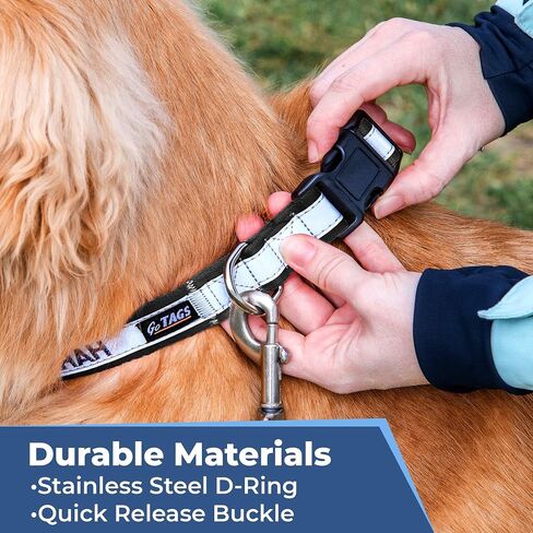 GoTags Reflective Dog Collar Personalized, Custom Embroidered Pet Name and Number, Premium Nylon Colorful for Girl and Boy Dogs, Small Medium and Large Adjustable Sizing in Saudi Arabia