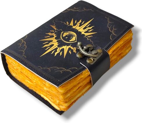 Blank Spell Book of Shadows Leather Journal With Lock Clasp Gothic Decor Prop Vintage Handmade Leather Diary Printed Magic Eye Pagan Antique Witchcraft Wiccan Notebook hocus pocus halloween decorations in Saudi Arabia