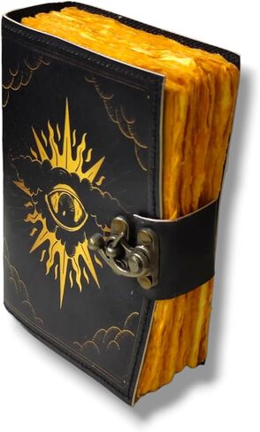 Blank Spell Book of Shadows Leather Journal With Lock Clasp Gothic Decor Prop Vintage Handmade Leather Diary Printed Magic Eye Pagan Antique Witchcraft Wiccan Notebook hocus pocus halloween decorations in Saudi Arabia